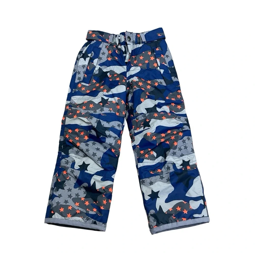 Boden Kids Snow Pants Star Camo Blue Gray Orange Size 3–4Y Waterproof NWT